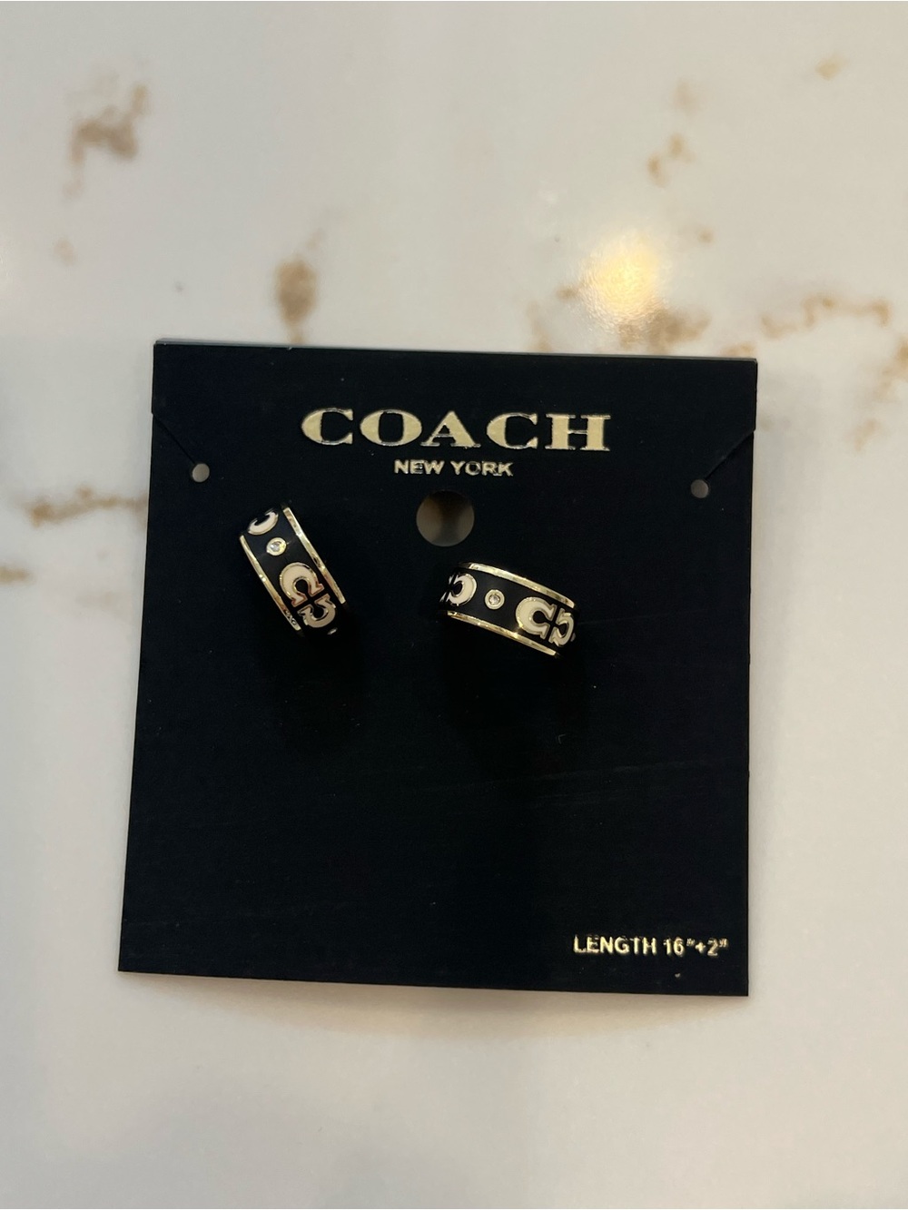 Coach Black and Gold Signature Hoop Earrings